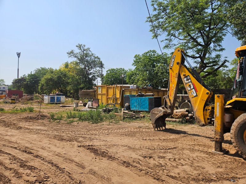 Indumati Palace Residences Vadodara construction update April 2026 - excavators at work across the site